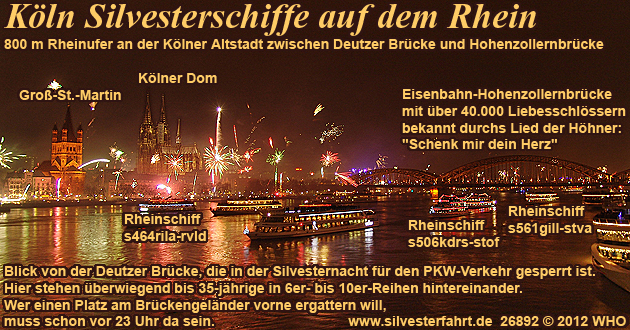 Silvester K�ln auf dem Rhein, Schiff-Silvesterparty und Silvesterfeuerwerk